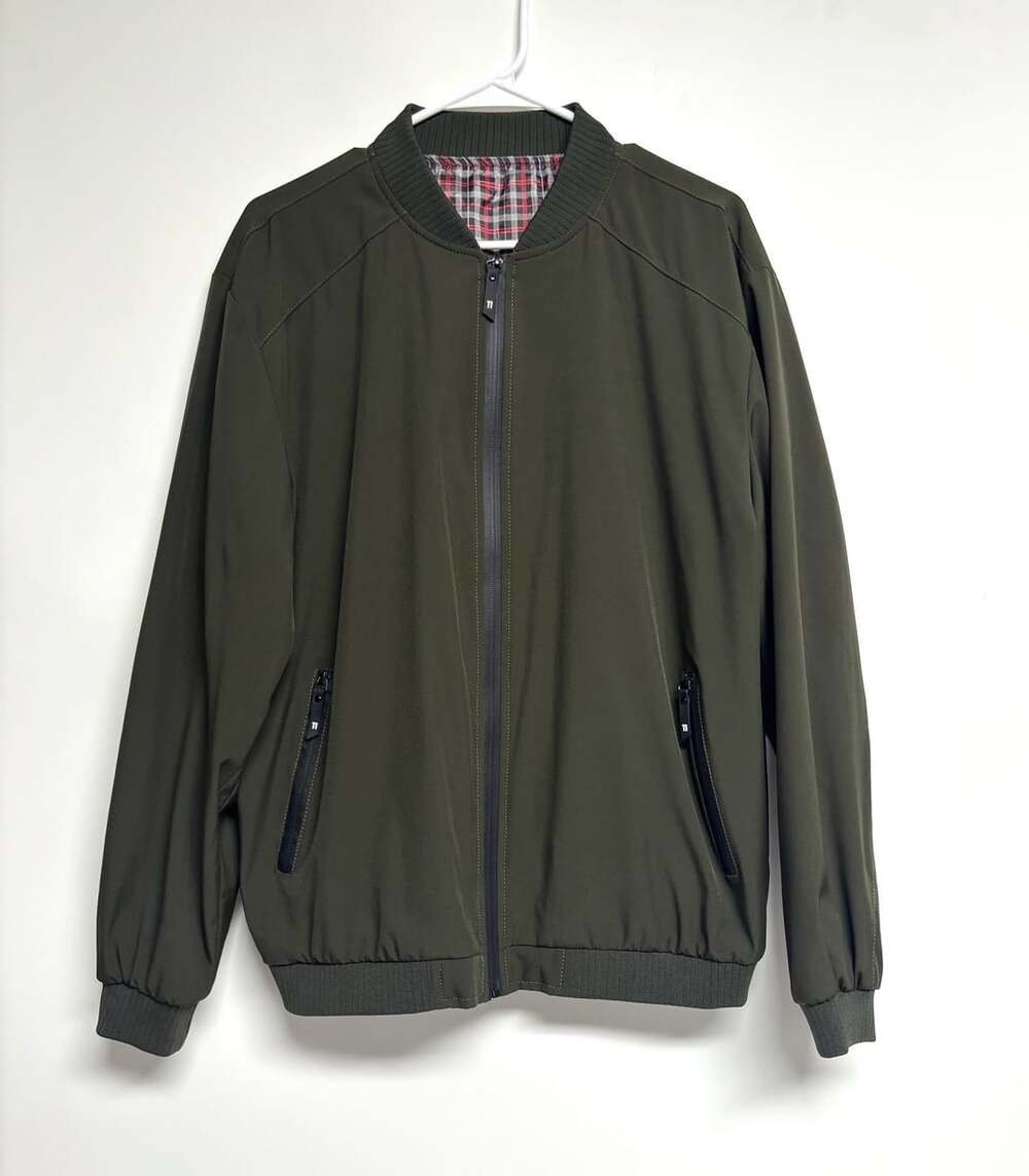 Lentta Bomber Jacket Size L Green Plaid Lined Full Zip